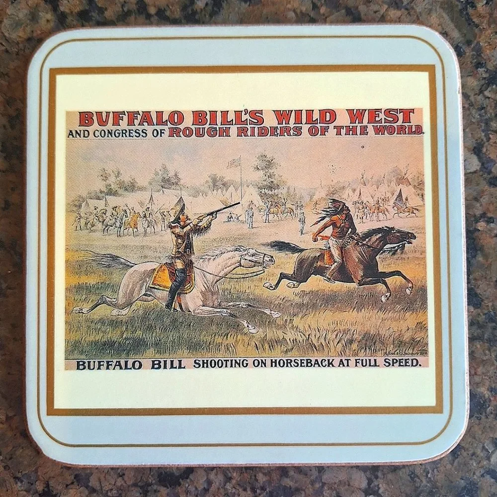 Vintage Pimpernel Coasters Buffalo Bill Wild West Made in England Six Boxed (6)